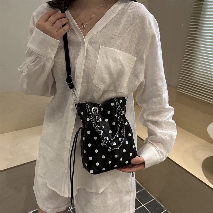 Polka Dot Drawstring Bucket Handbag
