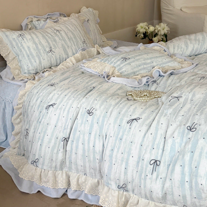 Ruffled Eyelet Lace Embroidered Cotton Duvet Cover Set