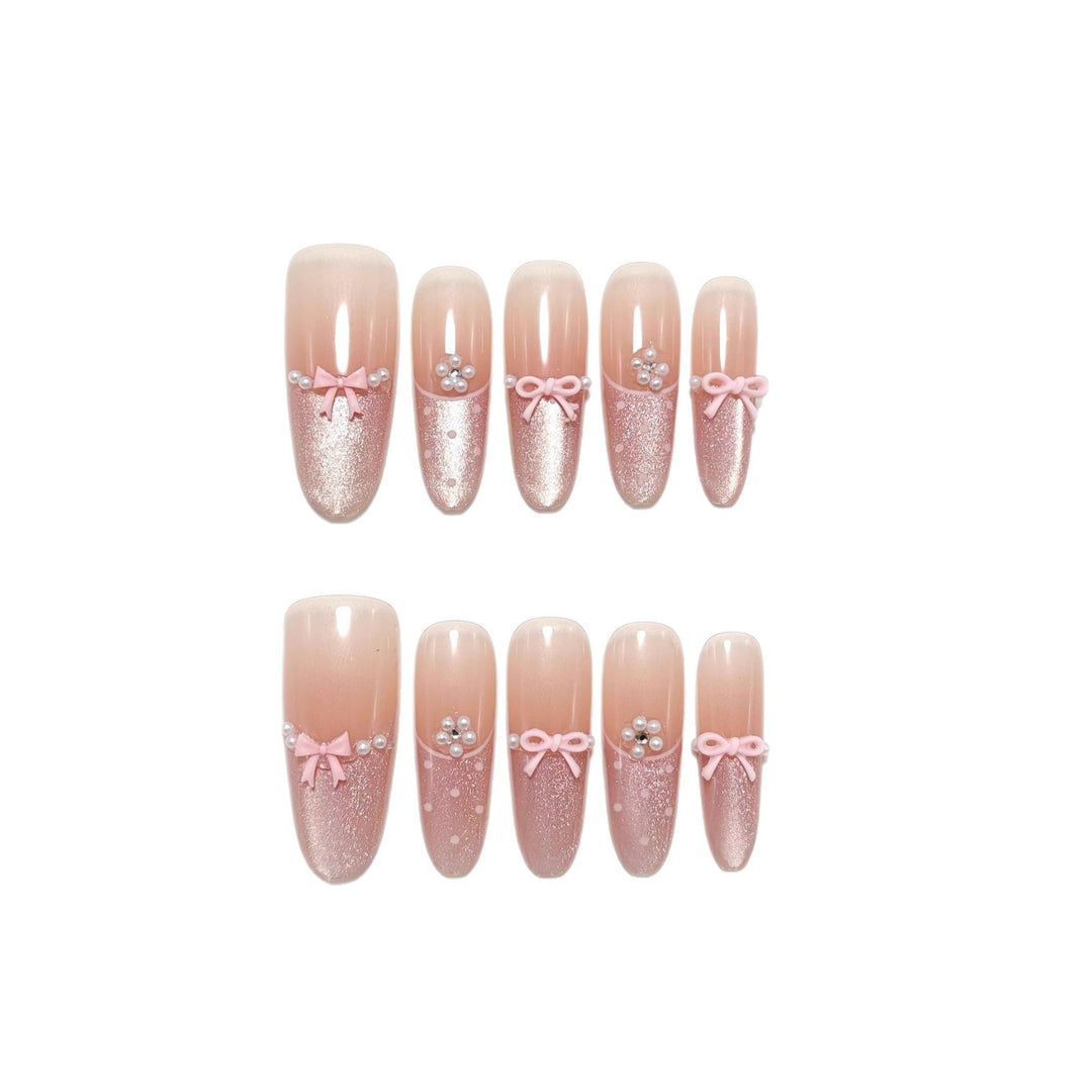 Elegant Artificial Nails with Delicate Gradients and Ribbons Stornfield