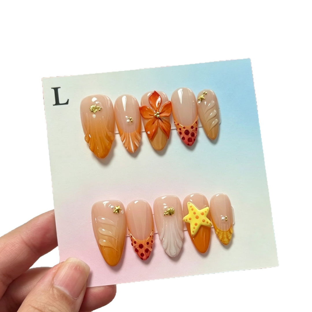 Decorative Press-On Nail Art Set with Tropical Themes