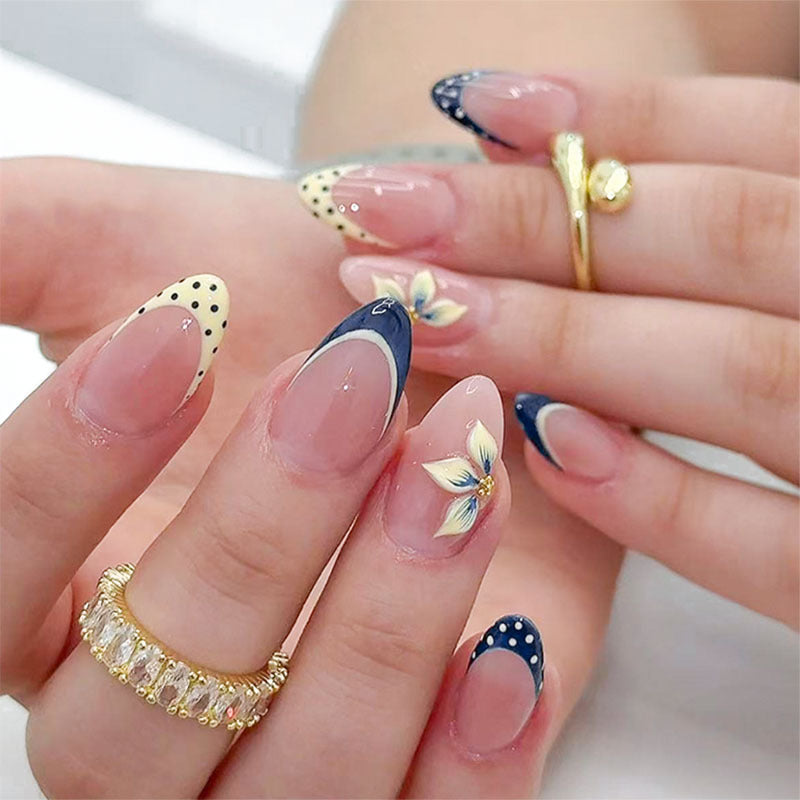 Artistic Floral and Polka Dot Press-On Nails