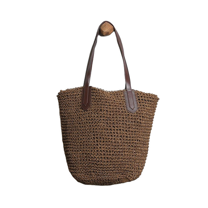 Generous wicker tote bag with leather handles Stornfield