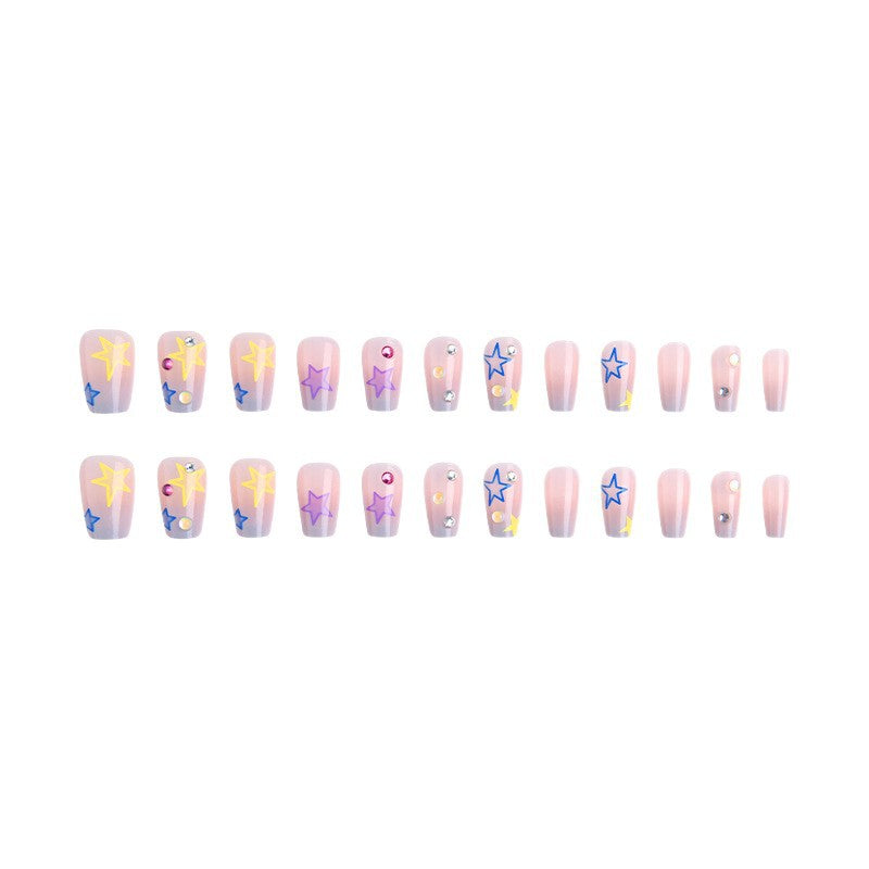 Artificial nail set with elegant blooming decorations and delicate ombre effect Stornfield