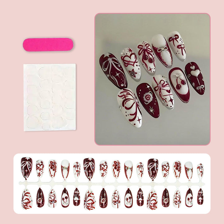 Acrylic Nail Set with Romantic Bow and Flower Designs Stornfield
