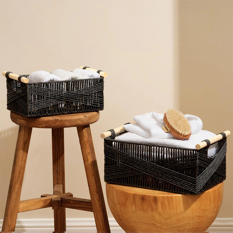 Handwoven Storage Basket with Wooden Handles Stornfield