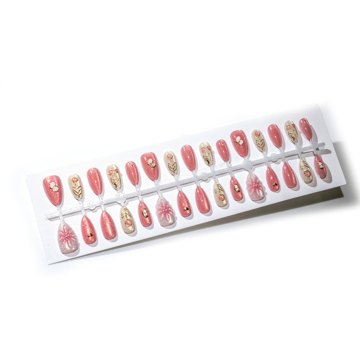 Elegant Floral Press-On Nail Art Set with Decorative Accents Stornfield