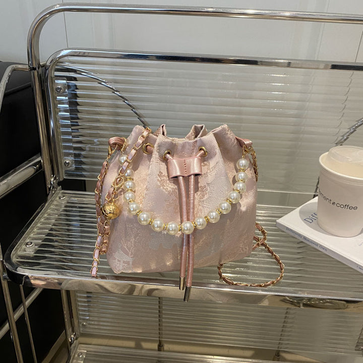 Elegant Floral Print Drawstring Bucket Bag Stornfield
