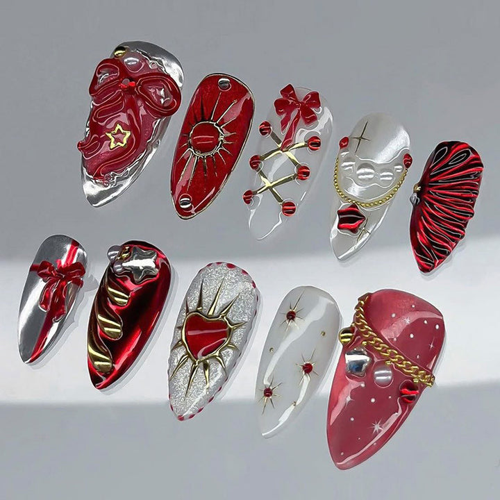 Artificial nail set with festive Christmas and glamour designs Stornfield