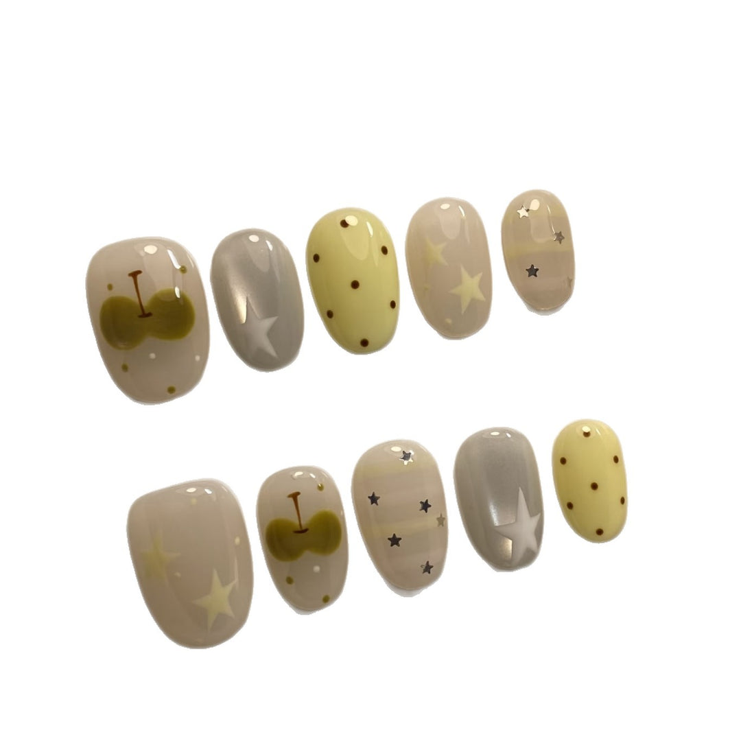 Artistic Press-On Nail Set with Whimsical Patterns