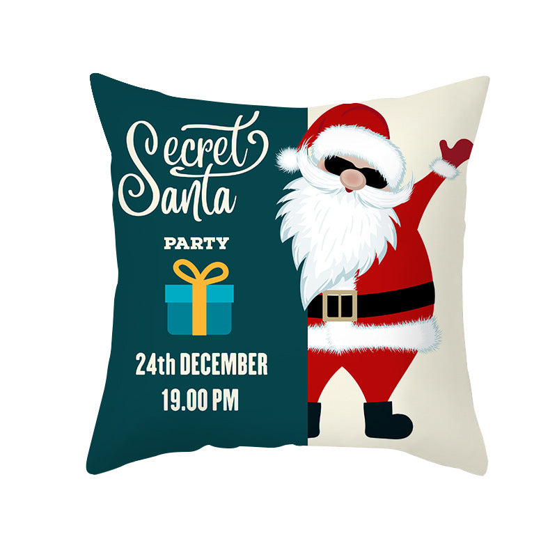 Holiday Decorative Throw Pillow Plush Polyester Cover Festive Santa Reindeer Snowman Print