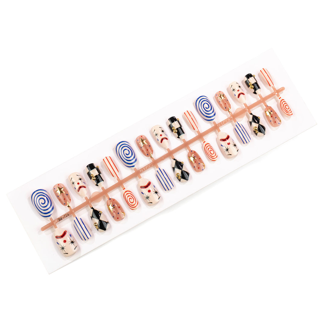 Artistic Clown-Inspired Press-On Nail Art Set Stornfield