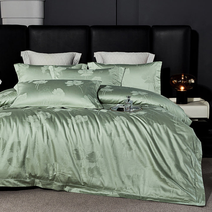 Silky Jacquard Floral Duvet Cover Bedding Ensemble with Hidden Zipper and Pillow Shams