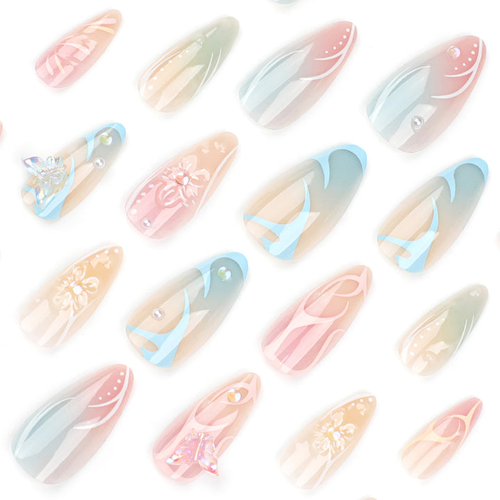 Artful Nail Extensions with 3D Flowers and Glitter Accents Stornfield