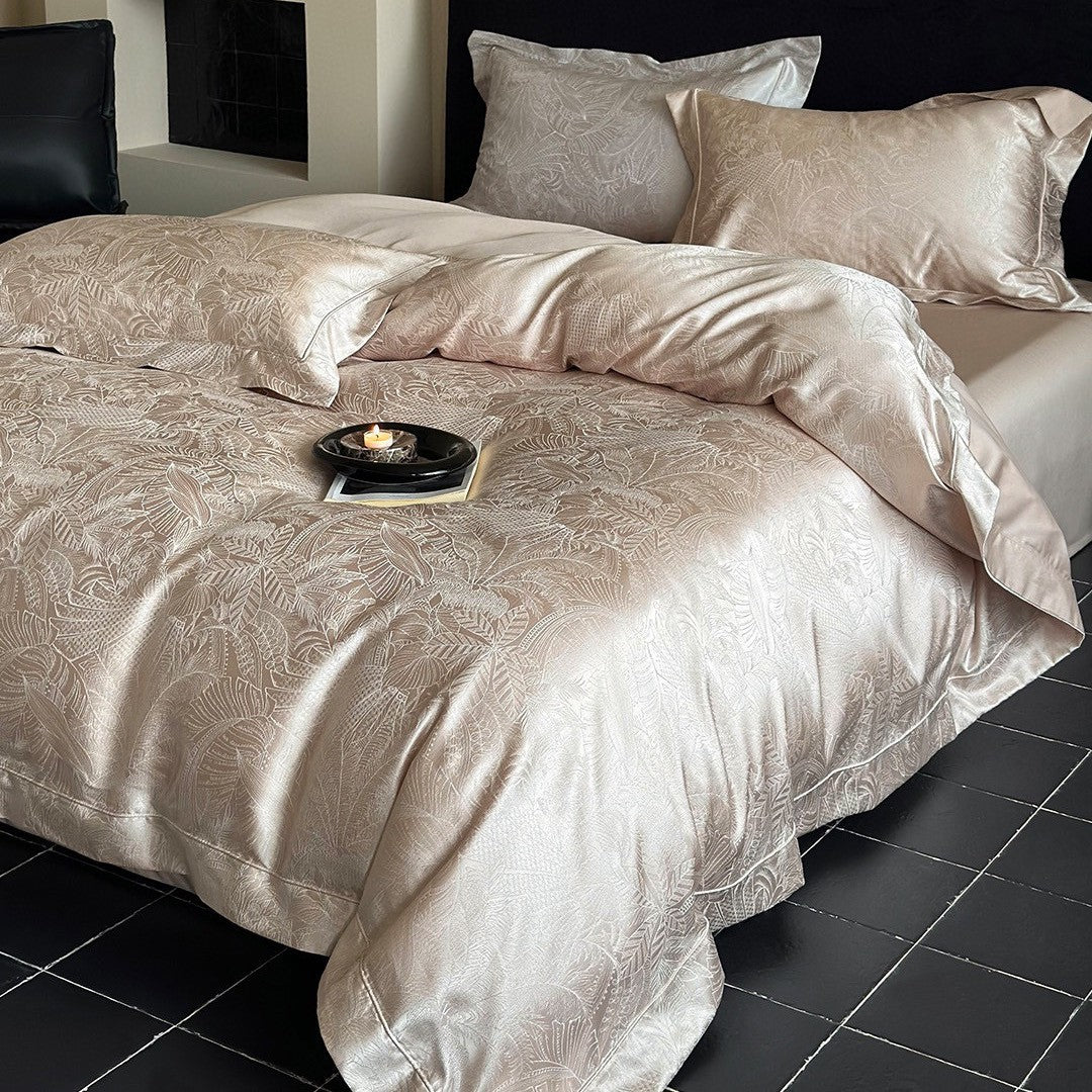 Satin-Jacquard Botanical Duvet Cover Ensemble
