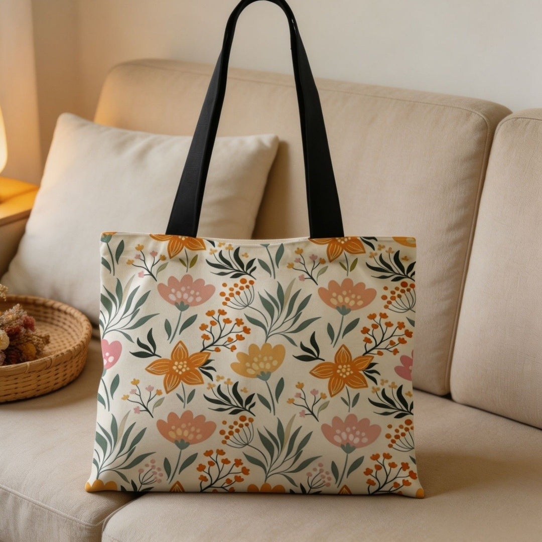 Artistic Floral Print Canvas Tote Bag