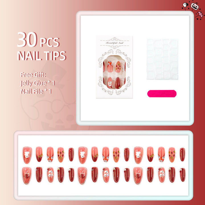 Artistic Halloween-Themed Press-On Nail Set 1790738645