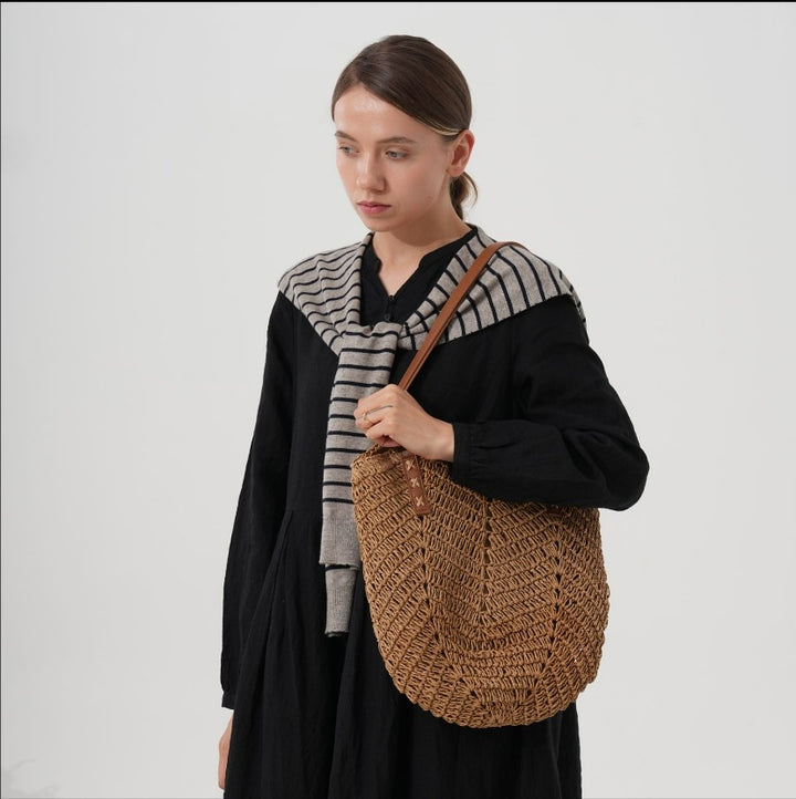 Handmade beach shoulder bag with leather handles Stornfield