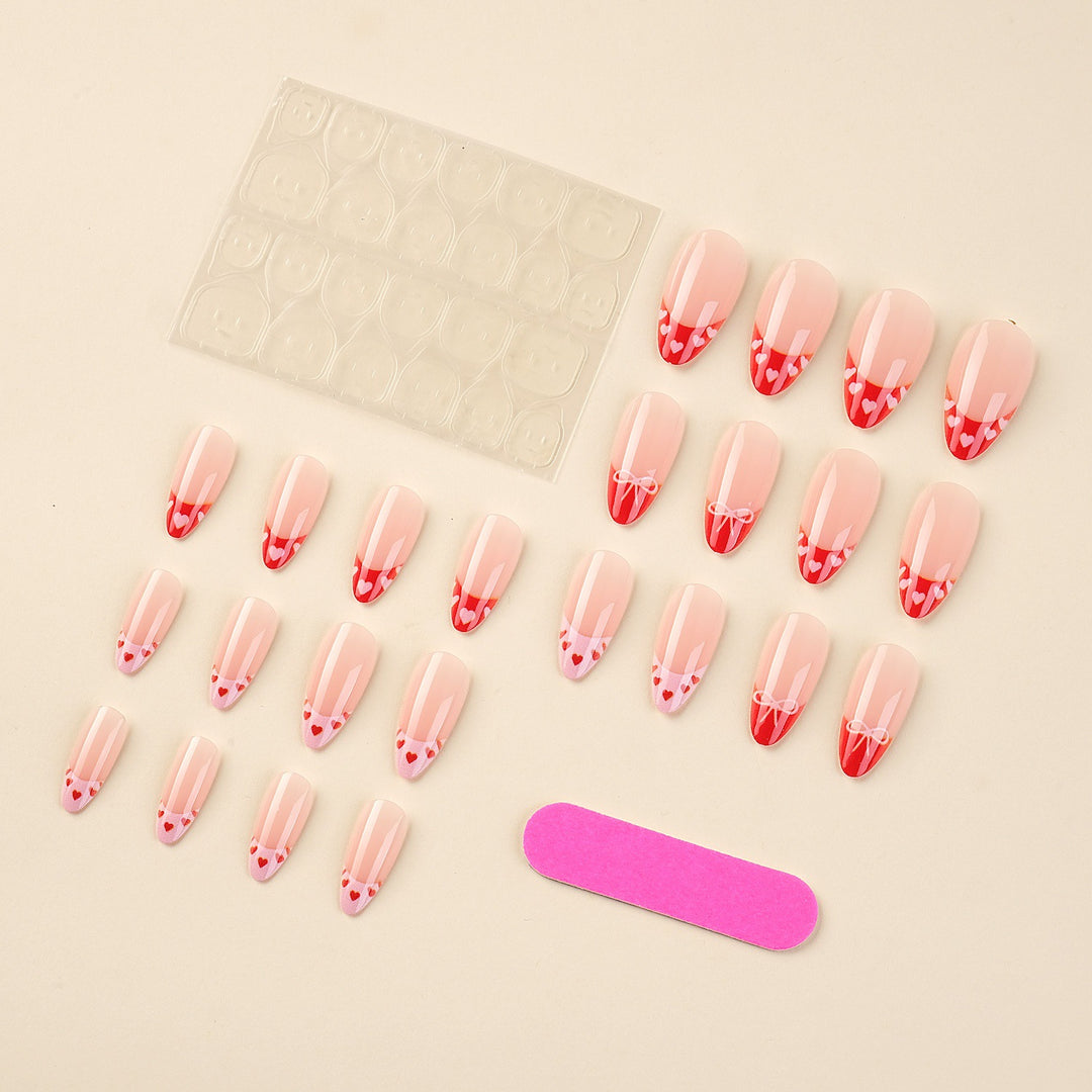 Heart-Themed French Tip Press-On Nails Stornfield