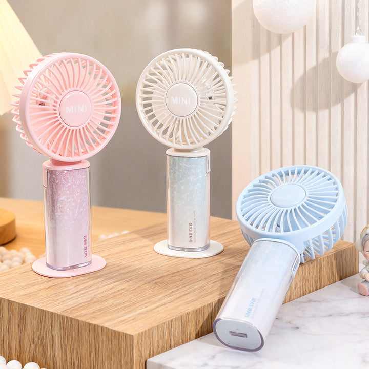 Ladies USB rechargeable mini handheld fan with adjustable tilt head and removable stand Stornfield