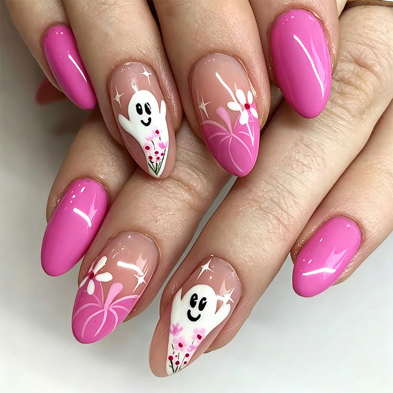 Creative nail tips with ghost design and flower motifs Stornfield