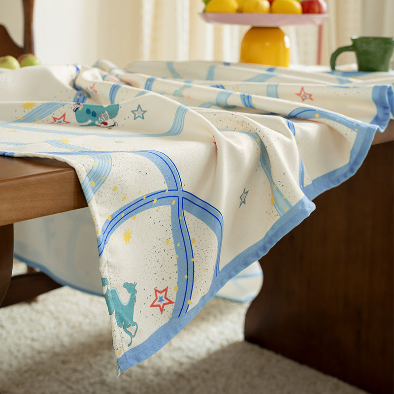 Child-friendly wipeable tablecloth with playful train and animal motif Stornfield