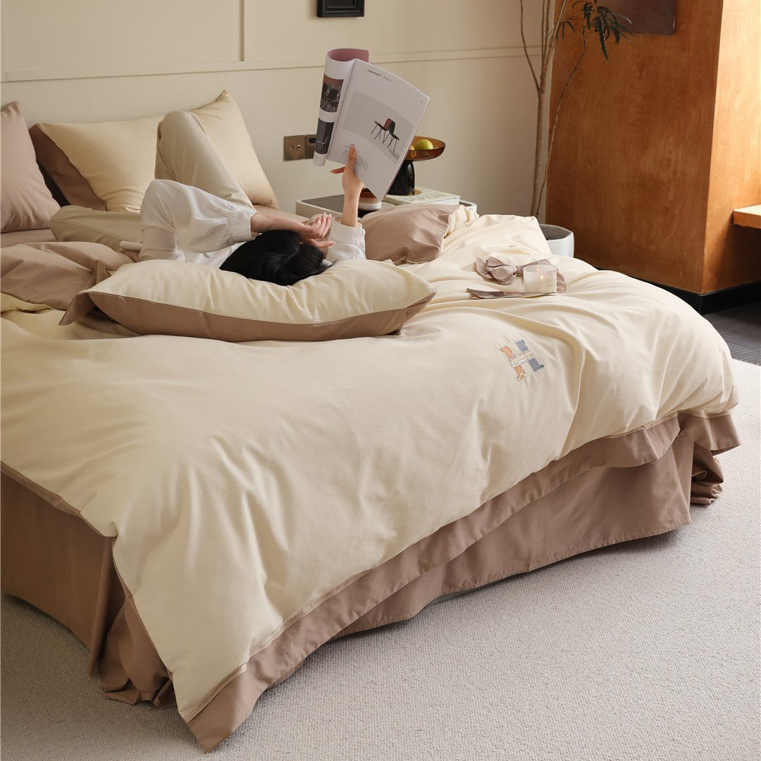 Embroidered Cotton-Sateen Reversible Duvet Cover Set with Pillow Shams