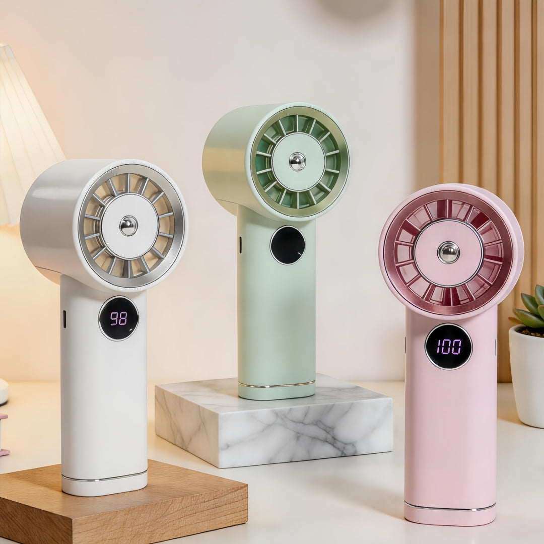 Ladies Portable USB Hand Fan with Digital Speed Display Stornfield