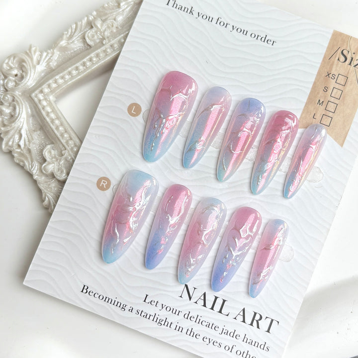 Artistic Press-On Nail Set with Iridescent Detail