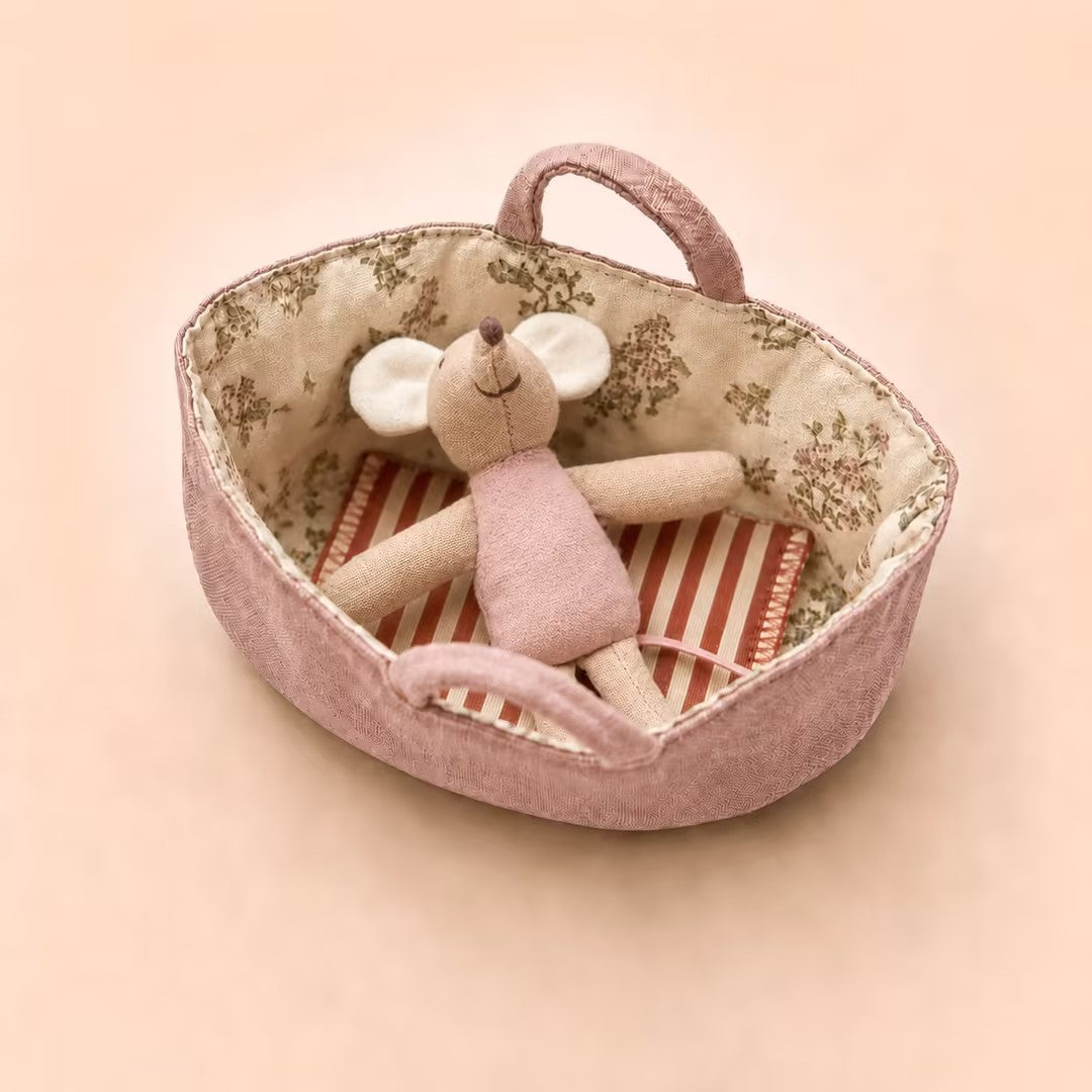 Fabric Nursery Storage Basket with Padded Handles and Floral Lined Interior