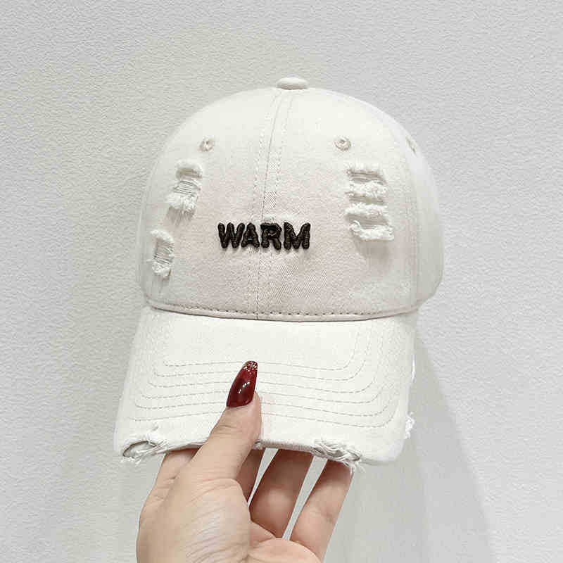 Women's Distressed Cotton Cap with Embroidered Message Stornfield