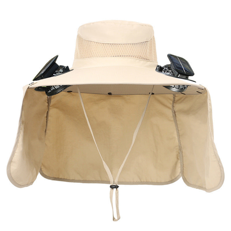 Sun hat with neck protection and integrated solar-powered dual fans Stornfield