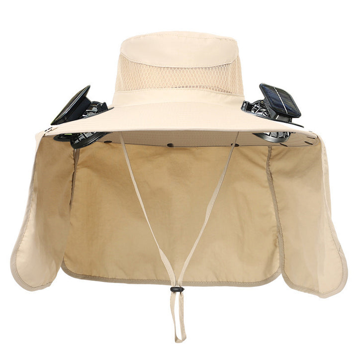 Sun hat with neck protection and integrated solar-powered dual fans Stornfield