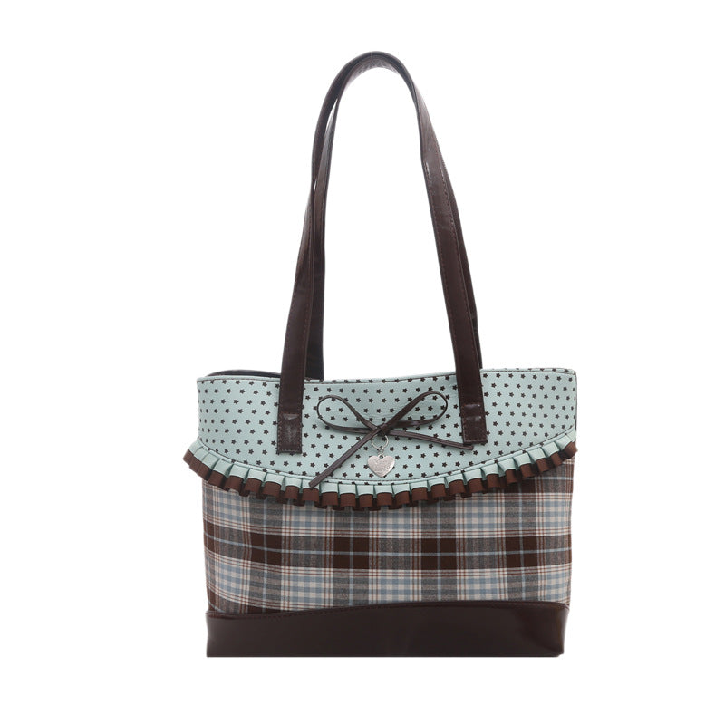 Plaid Tote with Ruffle Accent