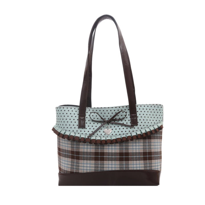 Plaid Tote with Ruffle Accent
