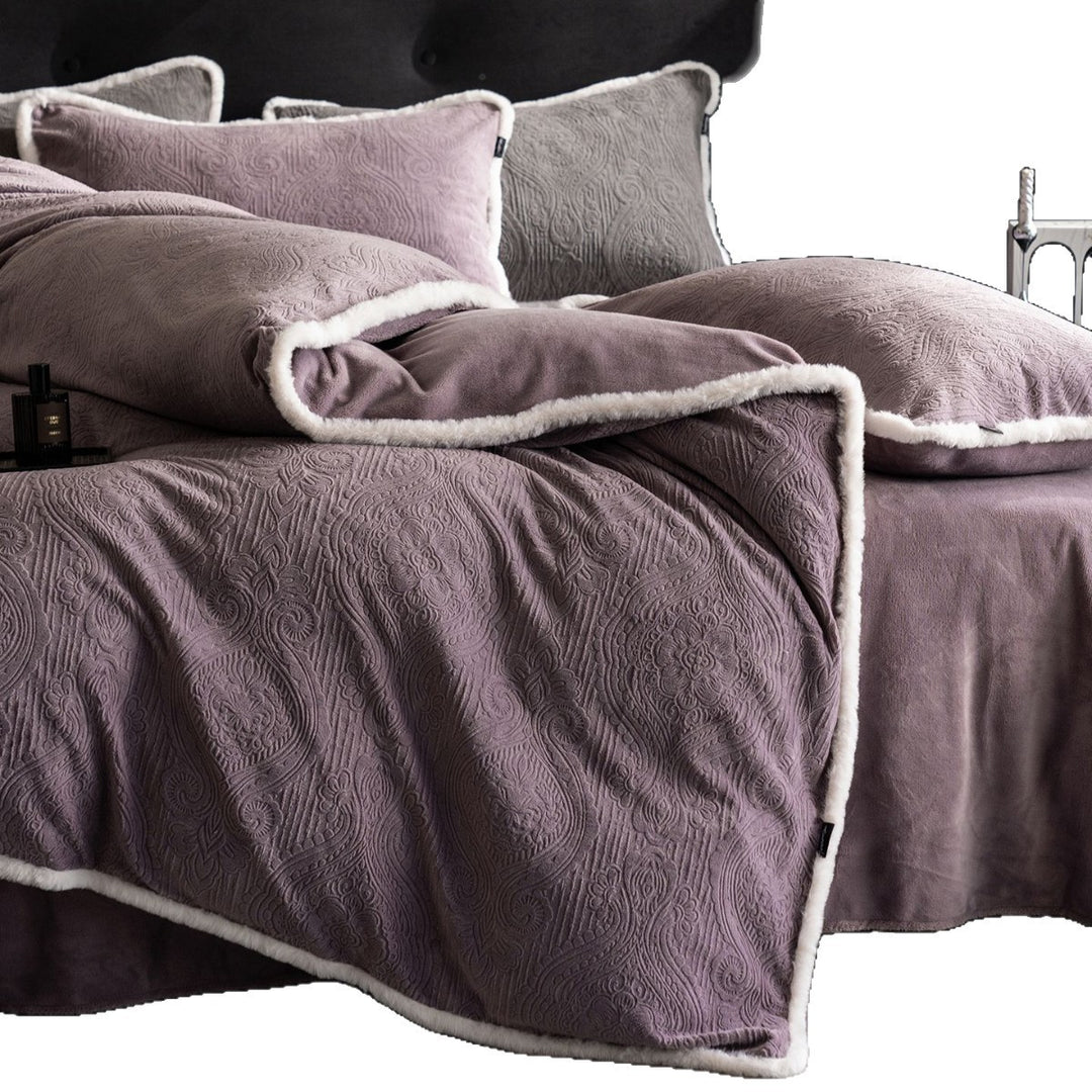 Quilted Embossed Paisley Duvet Cover Set with Reversible Plush Backing
