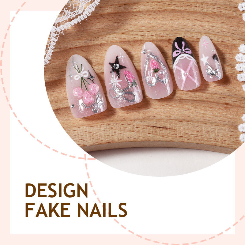 Creative nail art set with elegant bow and glitter designs Stornfield