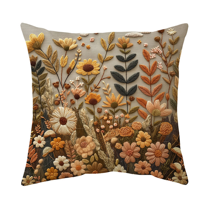 Embroidered Wildflower Raised-Texture Square Throw Pillow Cover