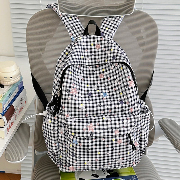 Stylish Checked Star-Patterned Backpack Stornfield