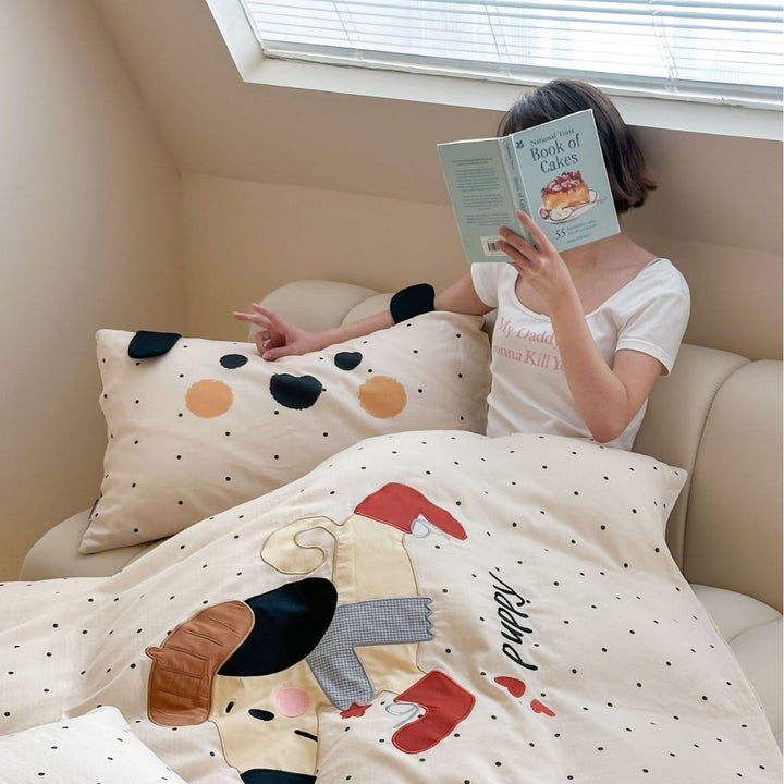 Cute Cartoon Rabbit Duvet Cover Bedding Set with Pillowcases and Ear Accent