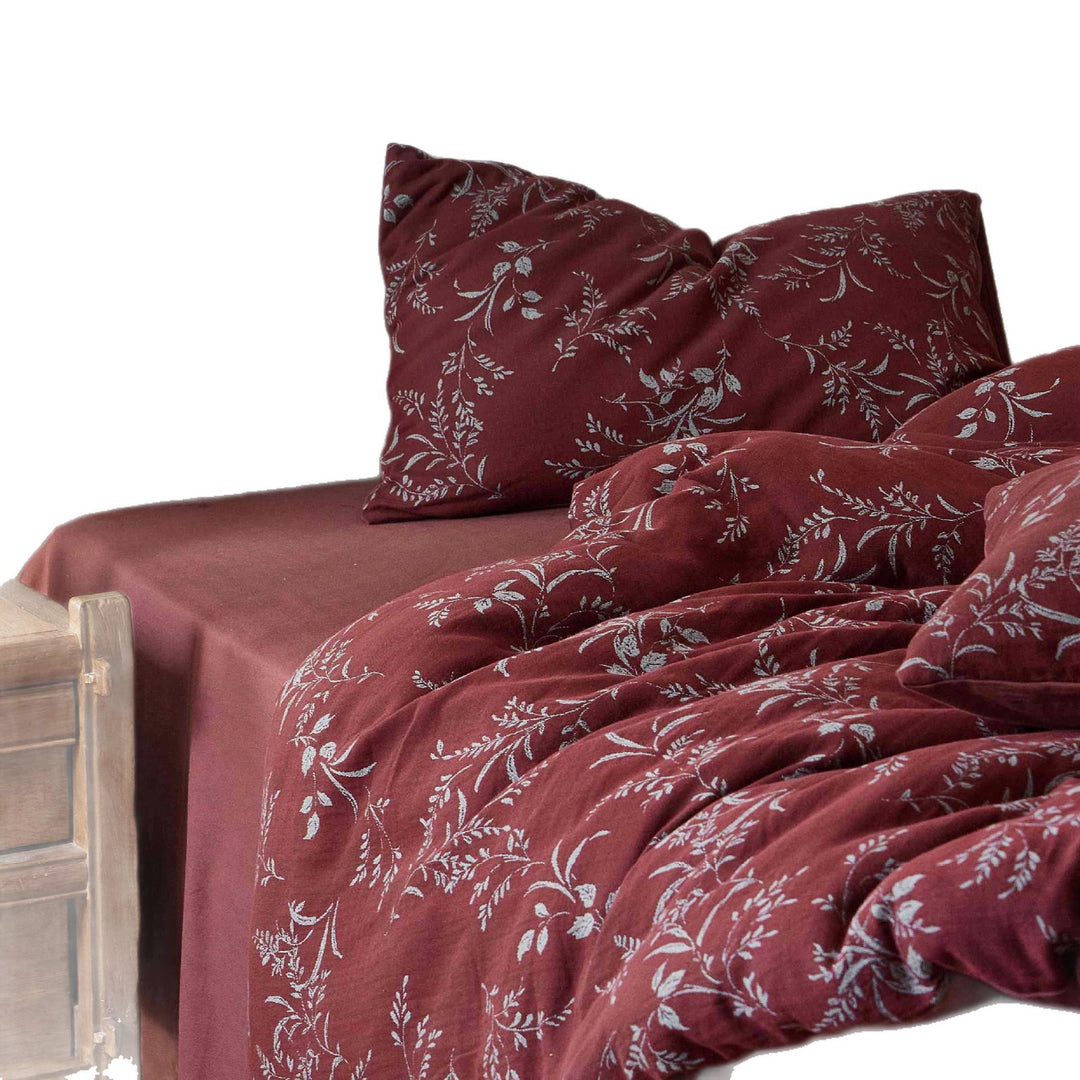 Linen-Cotton duvet cover set with paisley jacquard and reversible function