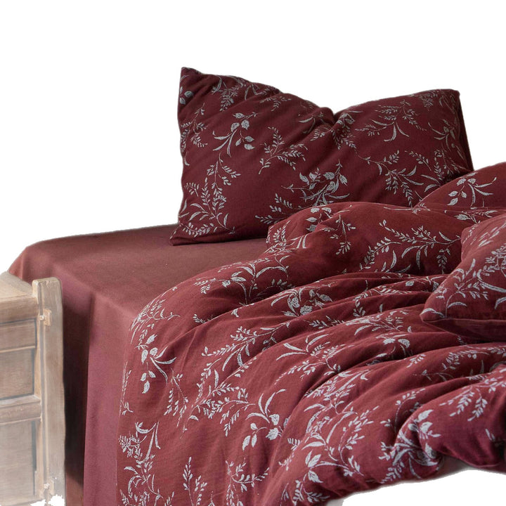 Linen-Cotton duvet cover set with paisley jacquard and reversible function