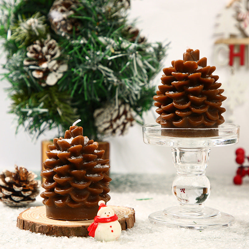 Sculptural Pinecone Decorative Candle with Oval Display Tray