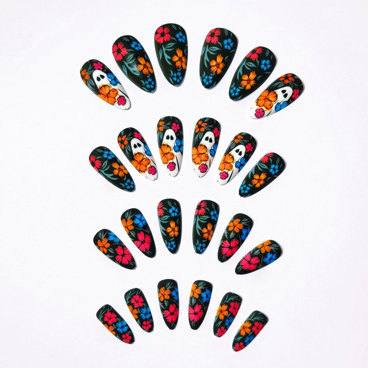 Creative Art Nails with Skull and Colorful Flower Design Stornfield