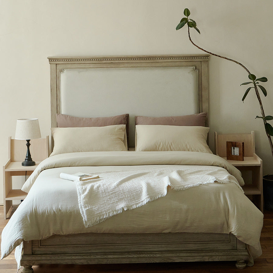 Stonewashed Cotton Sateen Duvet Cover and Sheet Set with Envelope Pillowcases