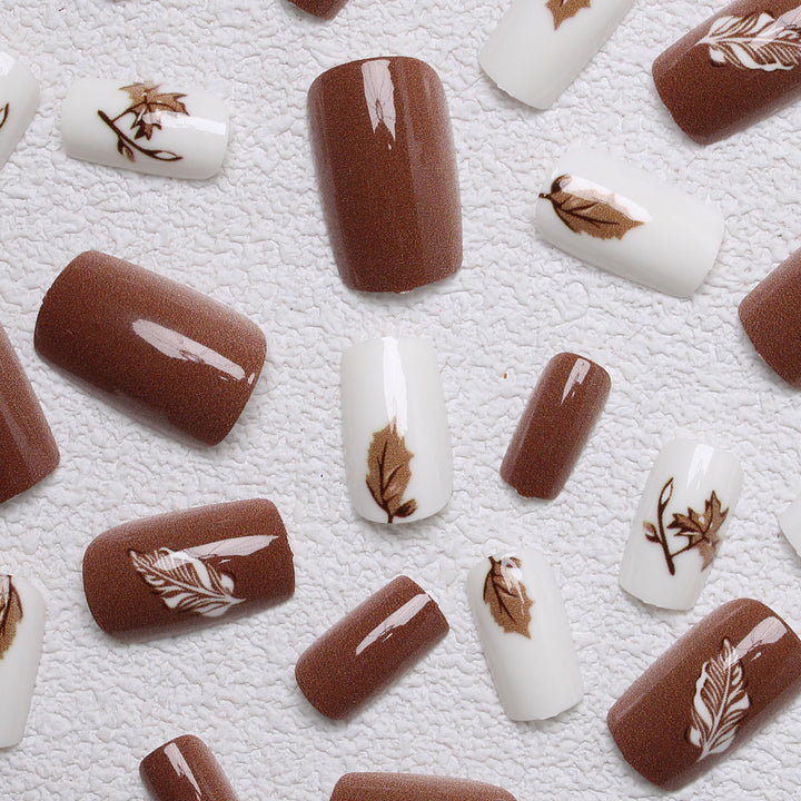 Artistic Leaf-Themed Press-On Nails Stornfield