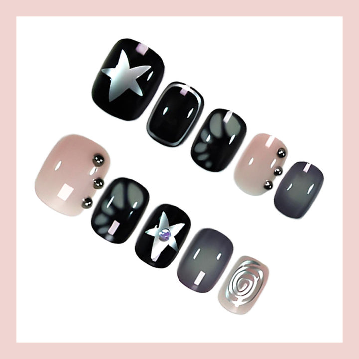 Artificial nail set with creative star and glitter designs Stornfield