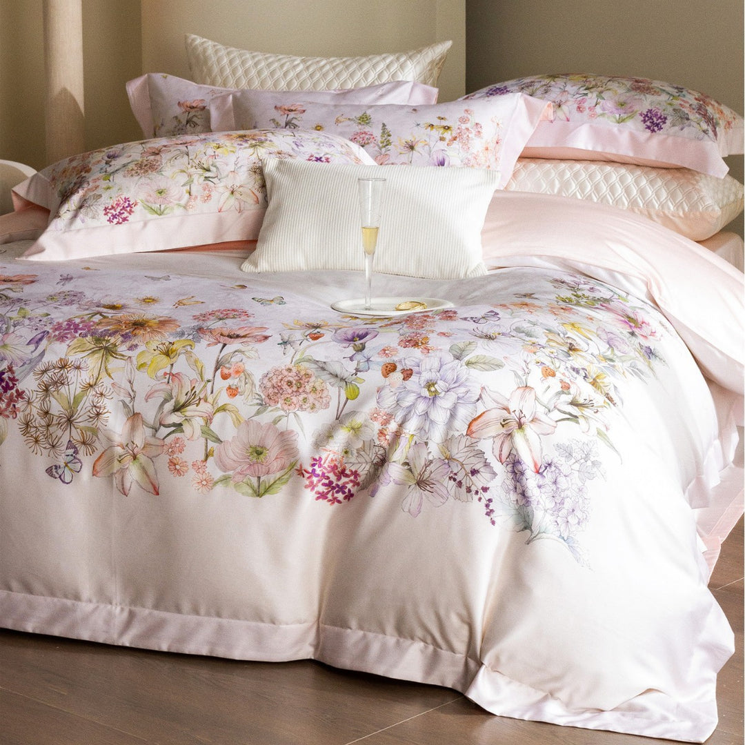 Floral Watercolor Cotton-Sateen Duvet Cover Set with Piped Edge & Pillow Shams
