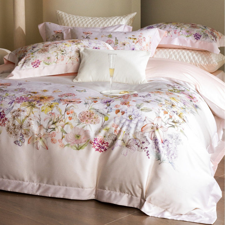 Floral Watercolor Cotton-Sateen Duvet Cover Set with Piped Edge & Pillow Shams