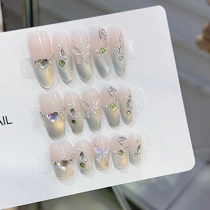 Artistic Floral Rhinestone Press-On Nails Stornfield