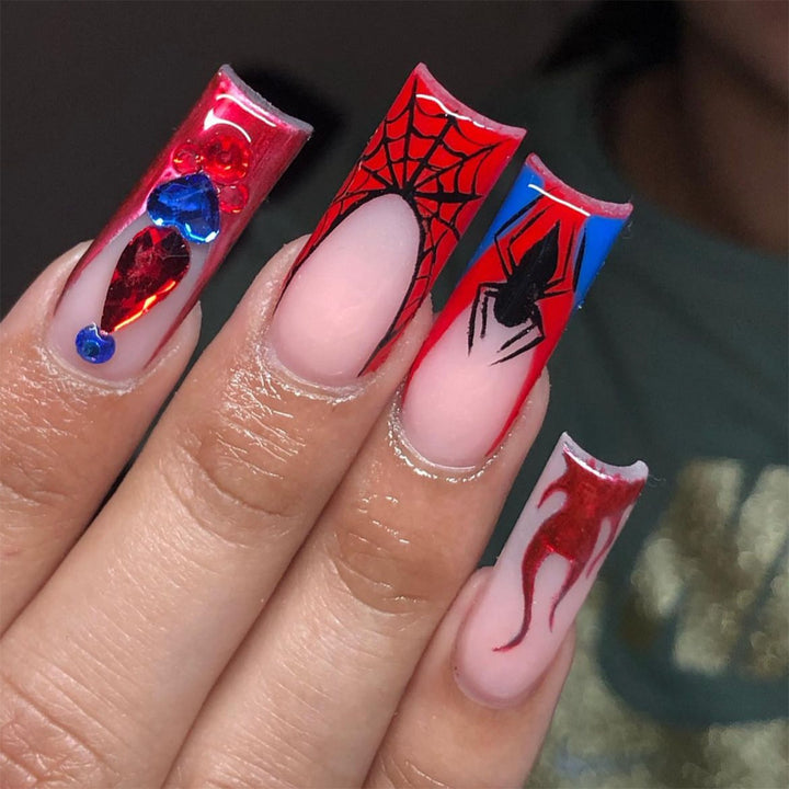 Artistic Press-On Nail Set with Spider-Man Theme Stornfield